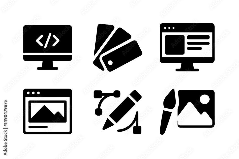 Poster vector illustration showcasing design tools for web development and graphic design activities used i