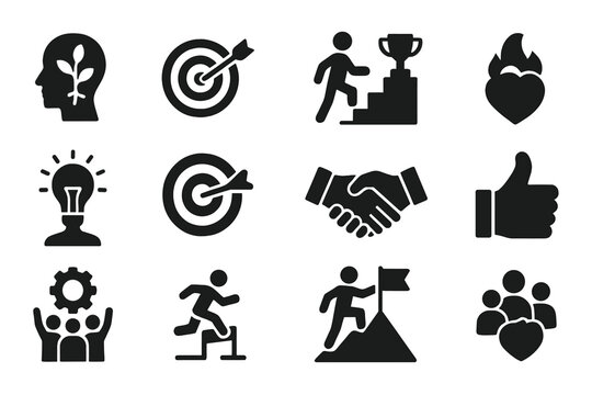 Vector illustration depicting various success concepts including growth, achievement, teamwork, and motivation