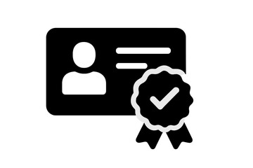 Vector illustration of an identification card accompanied by a badge symbolizing verification and approval