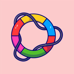 Rubber Swim Ring on the Beach in Summer Vacation Theme &ndash; Cartoon Style