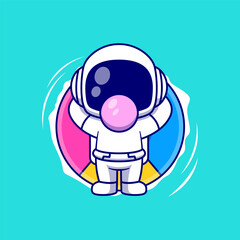 Relaxing Astronaut on Pool Float &ndash; Fun Summer Space Cartoon Illustration