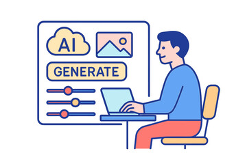 Person using a laptop to generate artificial intelligence images with options displayed on a screen