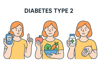Understanding diabetes type 2 with a vector illustration featuring key aspects of health management and lifestyle choices
