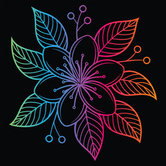 Rainbow Floral Design with Intricate Leaves and Petals