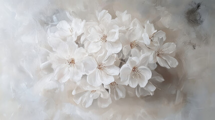 cluster of white blossoms bathed in soft light creates serene and delicate atmosphere, evoking feelings of tranquility and beauty