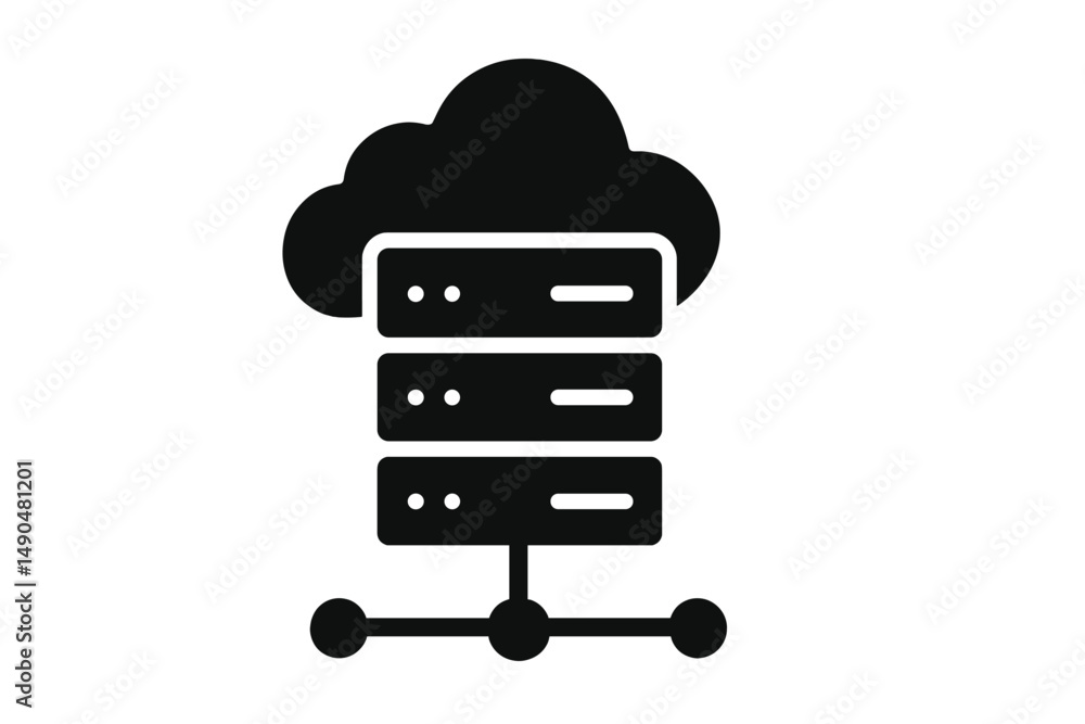 Poster vector illustration of cloud server storage with connected data network in a modern digital environm
