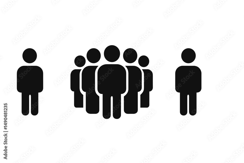 Poster vector illustration depicting group dynamics with individuals in various formations showcasing socia