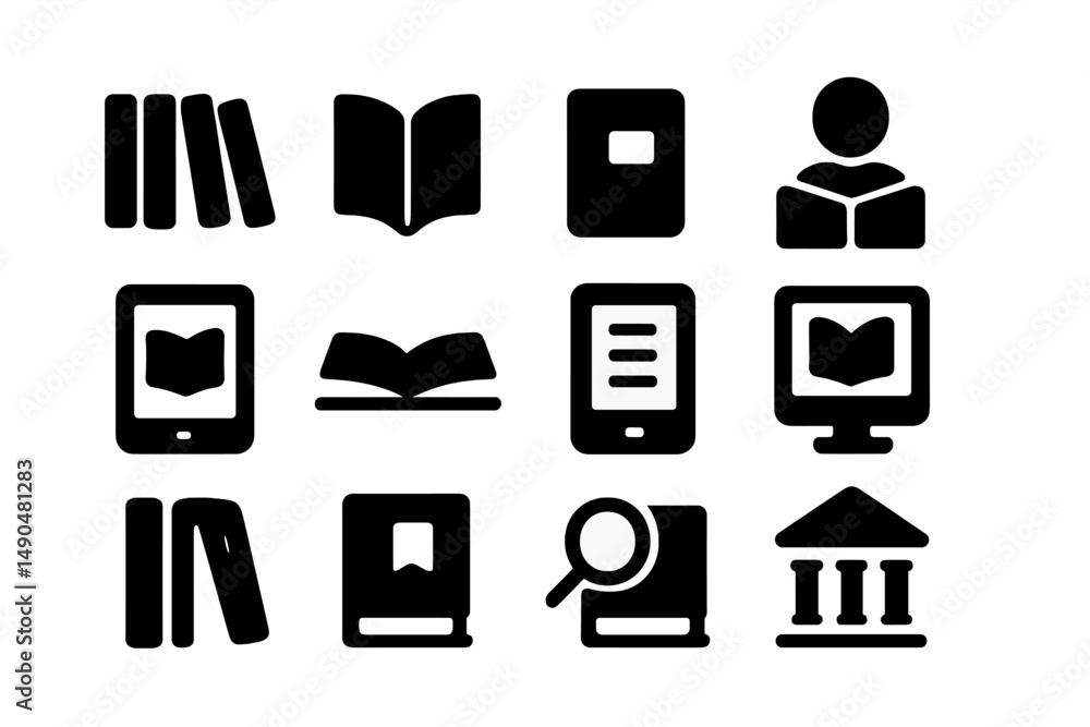 Poster vector illustration showcasing various learning and reading materials in a minimalist style for educ