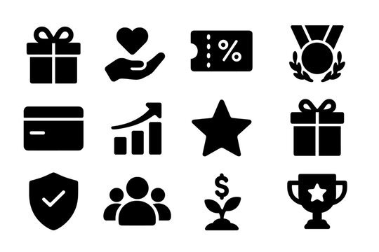 Vector illustration of icons representing gifts, rewards, and loyalty programs in a minimalist design