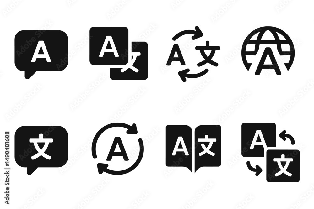 Poster modern vector illustrations of language translation symbols and icons used for communication and glo