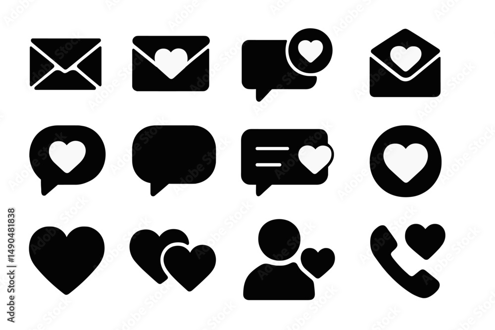 Poster vector illustration of communication icons featuring hearts in various shapes for expressing affecti