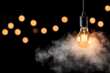 Illuminated lightbulb with smoke on a dark background lighting innovation
