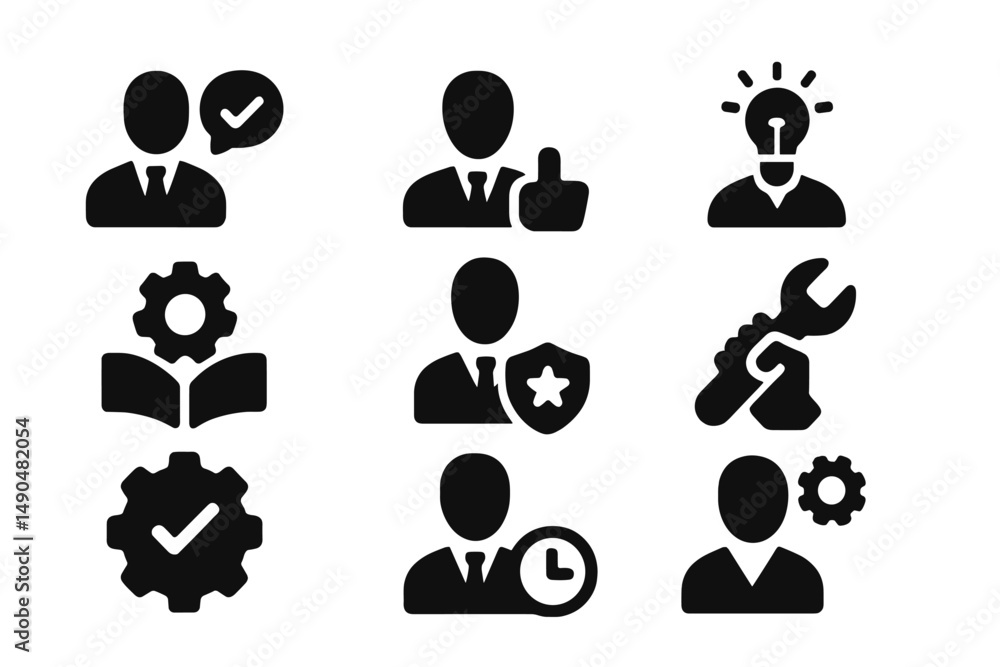 Aufkleber vector illustration depicting various business concepts and activities related to teamwork and achie