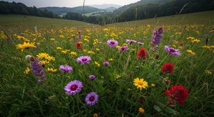 Obraz premium Vibrant Wildflower Meadow in Rolling Hills