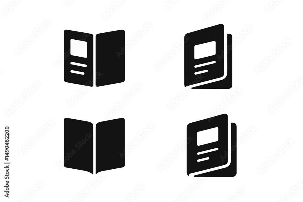 Poster simple vector illustrations of books and brochures in a minimalist style showcasing various angles a