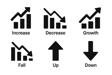 Diverse vector illustrations showcasing increases and decreases in data trends and growth metrics