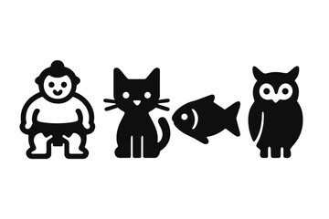 Vector illustration of a child, cat, fish, and owl in a playful design representing fun and companionship