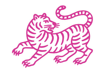 Obraz premium Tiger pink linear sketch vector illustration