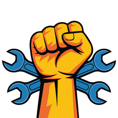 Workers holiday clenched hand banner isolated vector illustration