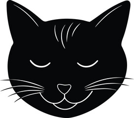 Silhouetted smiling black cat head vector illustration for animal designs and graphic art applications