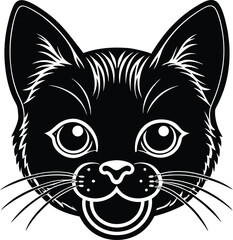 Obraz premium Simple black and white cat face illustration with whiskers and open mouth for design purposes