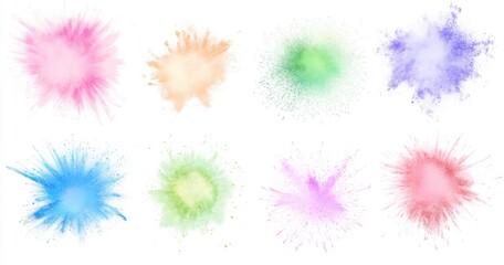 Colorful Pastel Powder Explosions on White Background