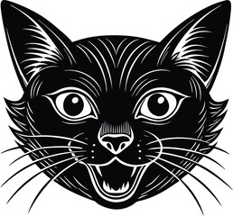Fototapeta premium Stylized black cat face vector illustration with intricate lines for halloween or gothic designs