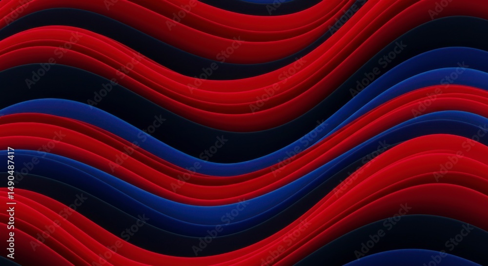 Poster abstract wavy design with overlapping red and blue layers