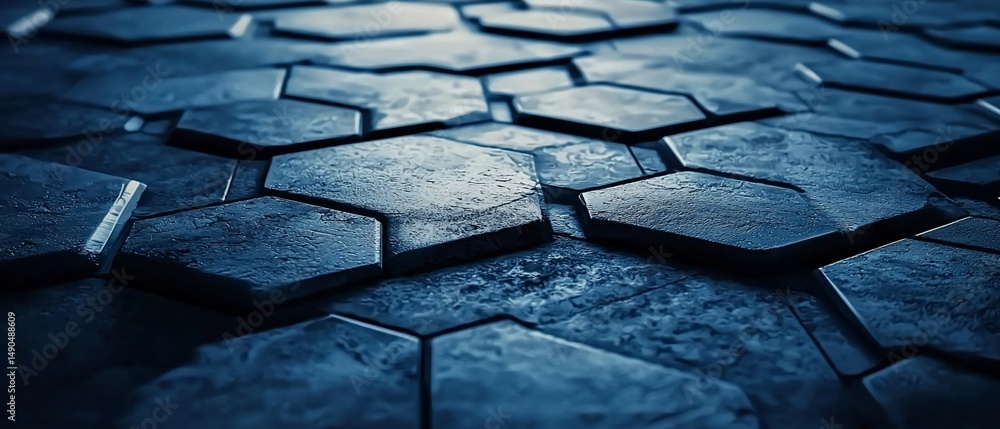 Poster detailed hexagonal texture in deep blue tones for abstract backgrounds