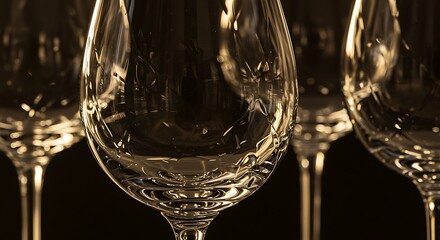 Clear etched wine glasses closeup