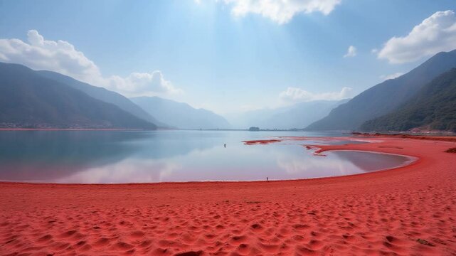 Red beach in Fuxian Lake in Yunnan, China.