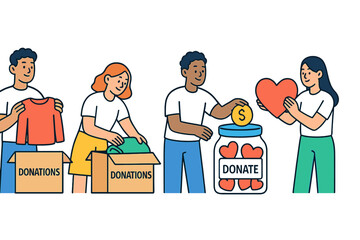 Community members actively engaging in donation activities to support local charity initiatives and help those in need