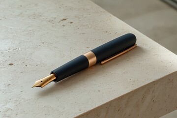 A modern, sophisticated writing instrument on a light beige surface.
