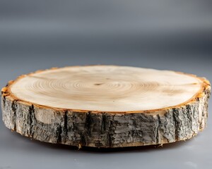 Light wood slice on gray background