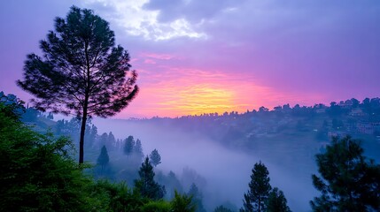 Obraz premium Misty Sunrise over Valley