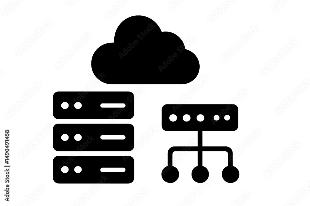 Poster vector illustration of cloud computing with server and network connectivity concept