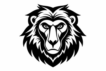 baboon head silhouette line art vector illustration with a white background