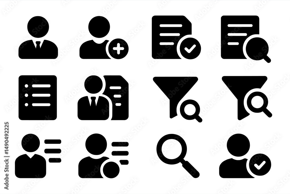 Poster vector illustration of business activities including profile management, document verification, and 