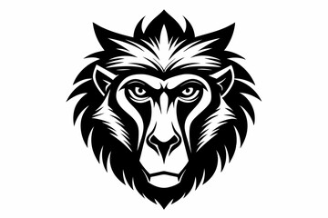 baboon head silhouette line art vector illustration with a white background