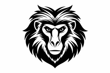 baboon head silhouette line art vector illustration with a white background