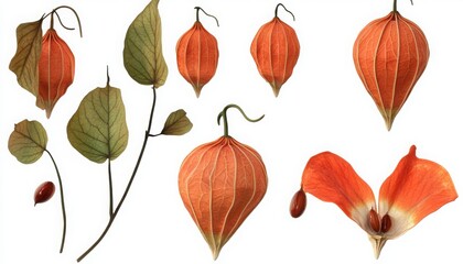 Obraz premium Detailed Close Up Of Dried Fruit And Leaves On A White Background
