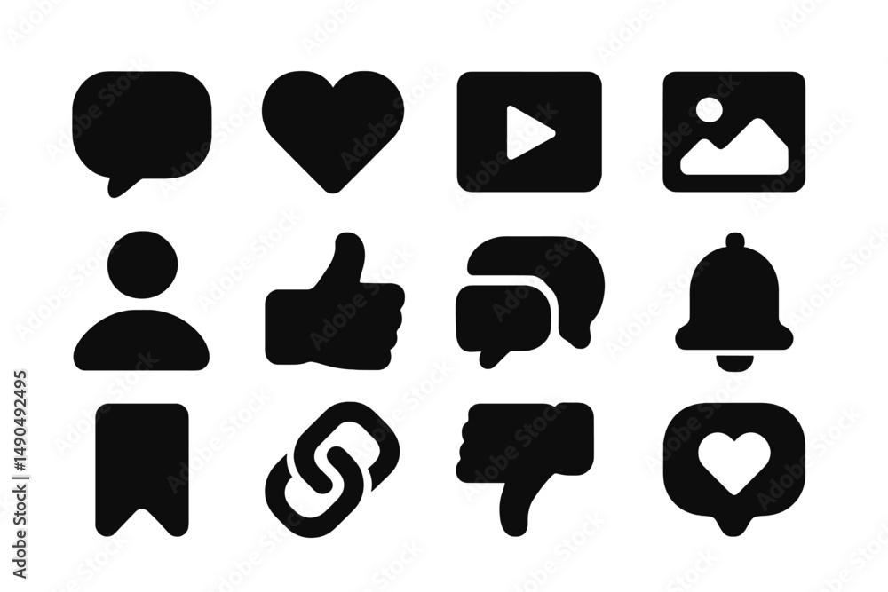 Poster vector illustration of social media icons showcasing different interactions and notifications in a m