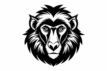 baboon head silhouette line art vector illustration with a white background