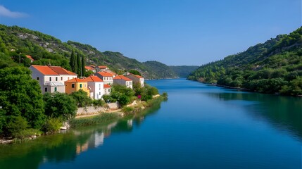 Obraz premium Picturesque riverside village