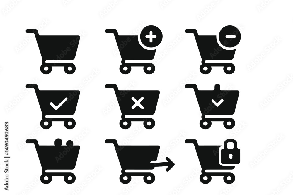 Poster vector illustration of shopping cart icons representing various actions in an online retail environm