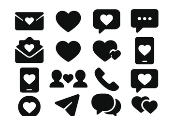 Vector illustration of love-themed icons depicting communication, affection, and connection in various forms