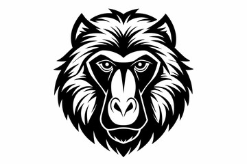 baboon head silhouette line art vector illustration with a white background