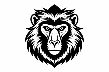 baboon head silhouette line art vector illustration with a white background