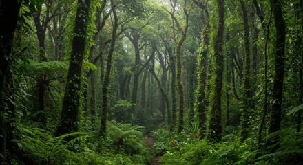 Obraz premium Lush Green Rainforest Path