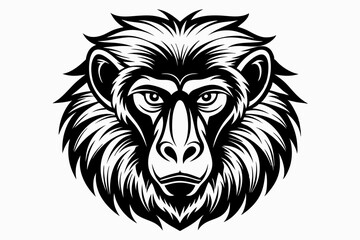 baboon head silhouette line art vector illustration with a white background